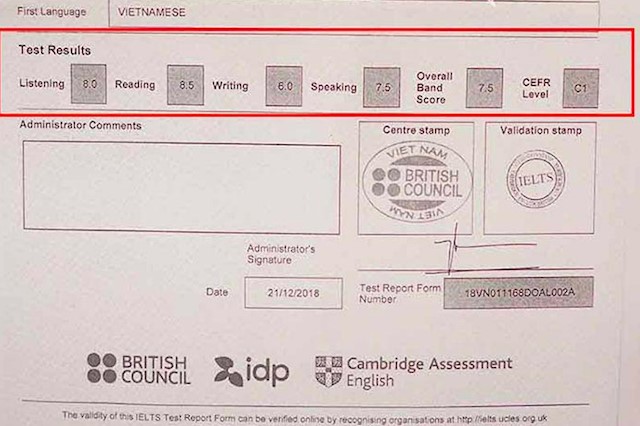 Ket qua thi IELTS se duoc tra ve cho ban trong vong 13 ngay