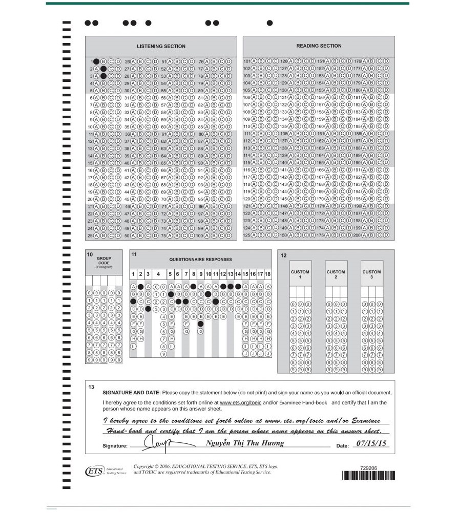 Tải mẫu Answer Sheet Toeic 2020 [PDF]