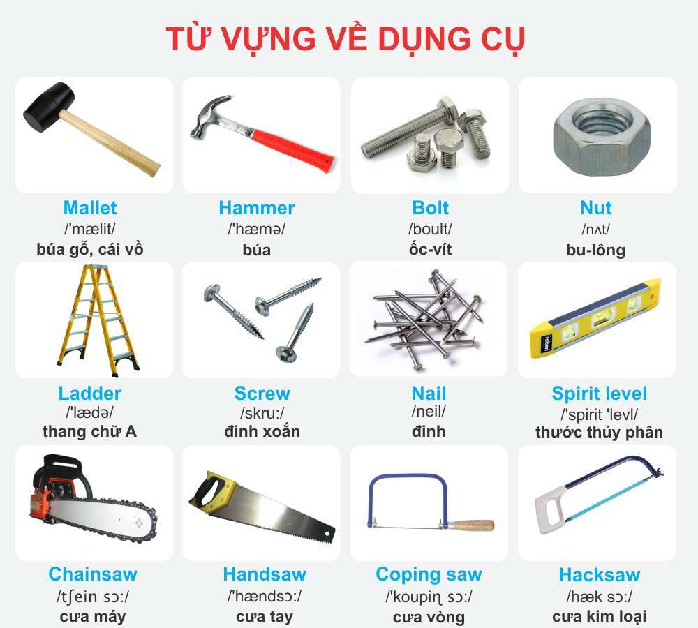 Từ vựng tiếng Anh về dụng cụ