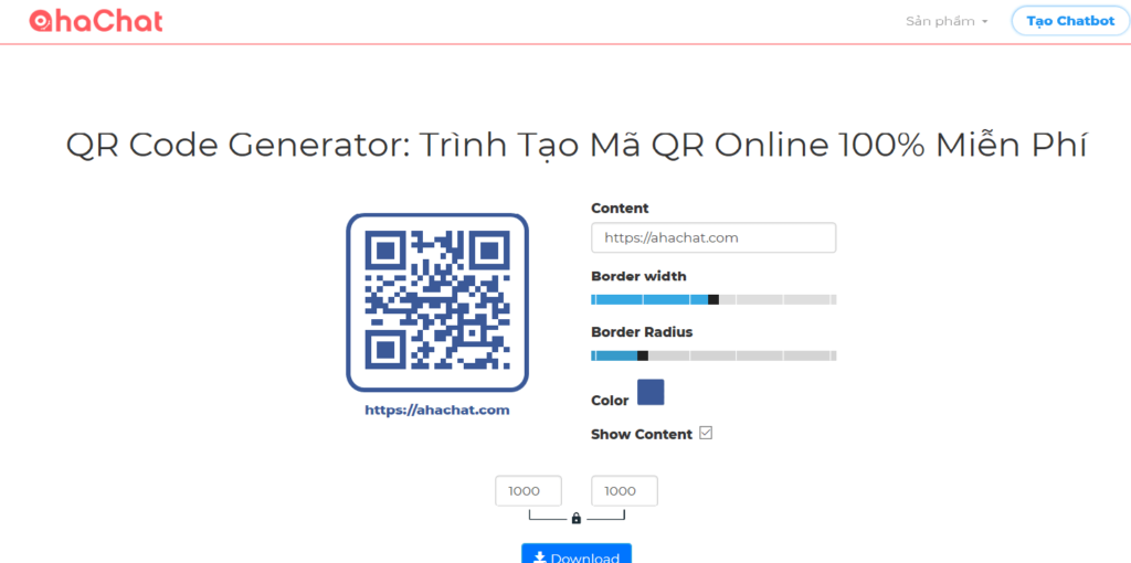 Công cụ tạo mã QR AhaChat