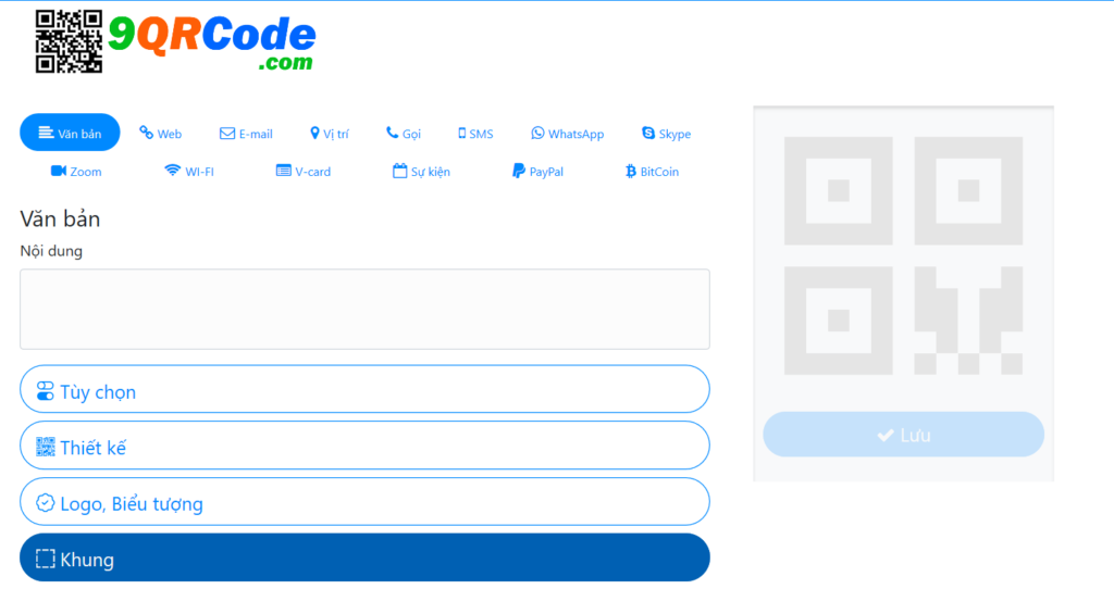 Công cụ tạo mã QR Code 9qrcode.com