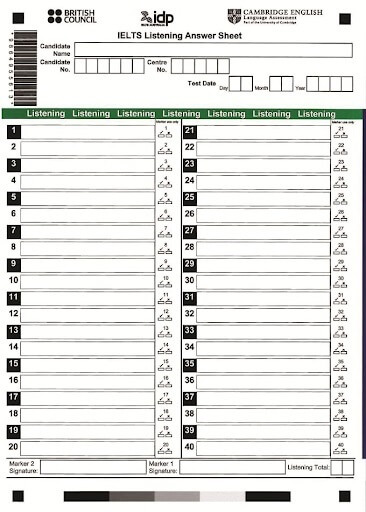 Answer Sheet IELTS Listening