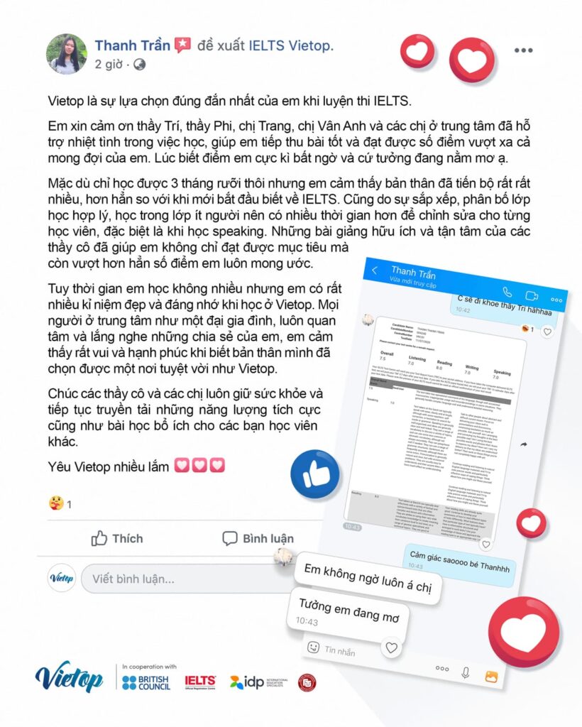 Review cảm nhận học viên về IELTS Vietop